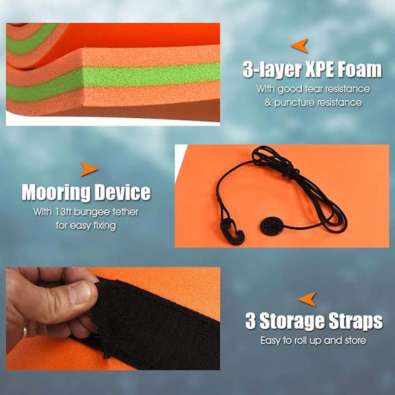 12' x 6’ Floating Water Pad, 3-Layer Tear-Resistant XPE Foam Mat,Floating Island for Lake, Pool, Ocean, Beach, and Boating,Orange