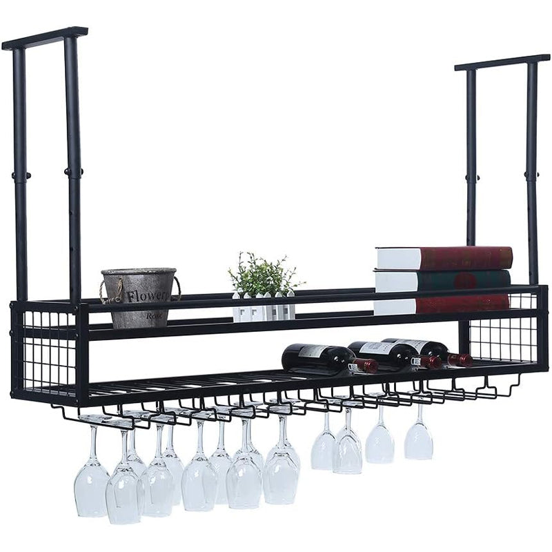 Ceiling Wine Glass Rack 47.2 x 11.8 inch Adjustable Industrial Wine Rack Shelf for Wall Metal Iron Wine Shelf