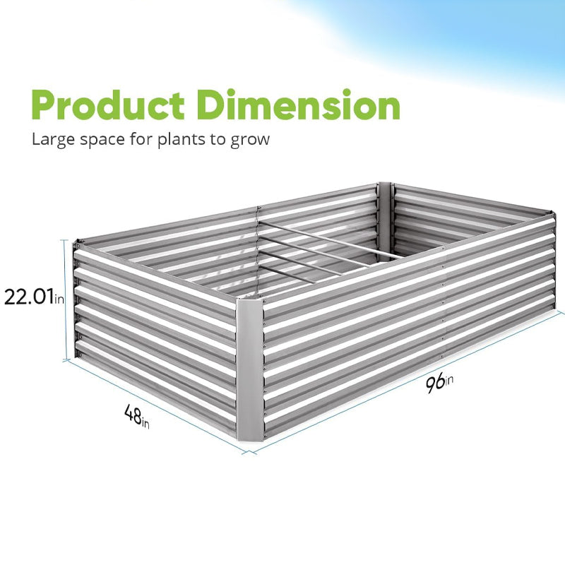 8x4x2 ft Galvanized Raised Garden Bed with 2 Tomato Cages for Outdoor Vegetable Flower