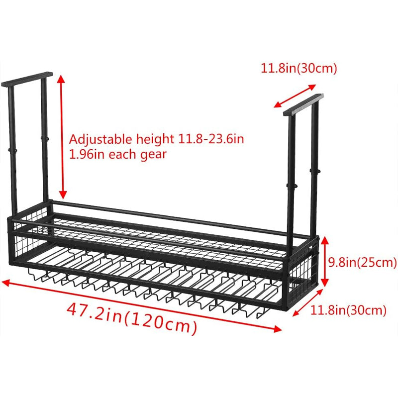 Ceiling Wine Glass Rack 47.2 x 11.8 inch Adjustable Industrial Wine Rack Shelf for Wall Metal Iron Wine Shelf