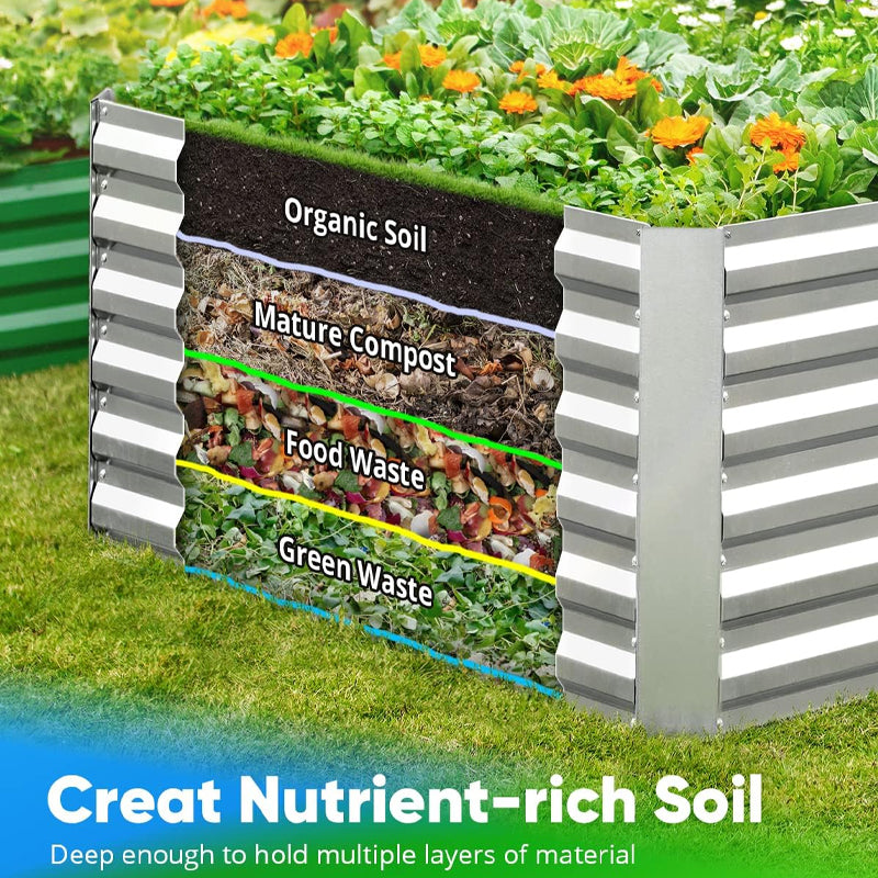 8x4x2 ft Galvanized Raised Garden Bed with 2 Tomato Cages for Outdoor Vegetable Flower