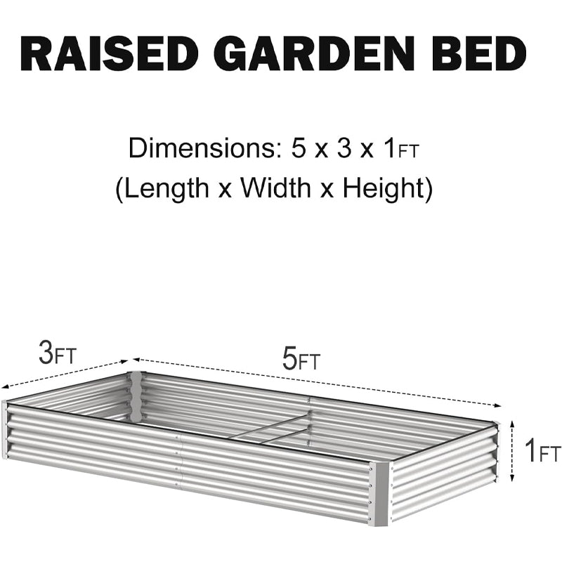 5x3x1 ft Raised Garden Bed Kit Outdoor Raised Garden Box Metal Raised Garden Bed Silver Planter