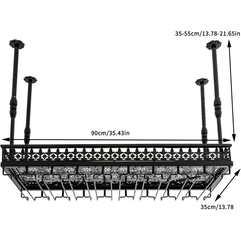 35.43"D x 13.78"W Ceiling Wine Glass Rack Metal Hanging Wine Glass Rack for Bar Cafe Kitchen