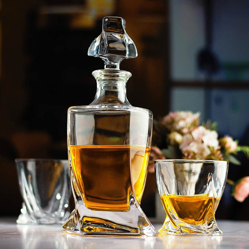 750ml/25oz Whiskey Decanter with Stopper Twisted Decanter for Liquor Scotch Bourbon Vodka Brandy