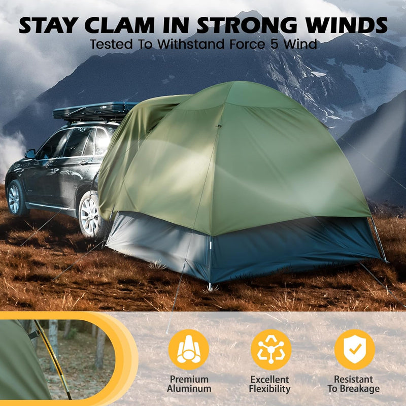 8'W × 8'L × 7.2'H SUV Camping Tent PU3000mm Double Layer Design SUV Tent for Camping with Rainfly