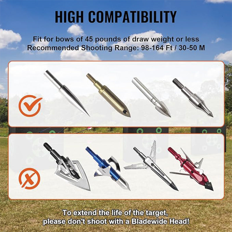 Archery Target Block, 16"x18" All-Side Bow Target Block, Outdoor Portable Archery Target with Carry Handle, Easy Arrow Removal,Lightweight, Easy to Transport, Black