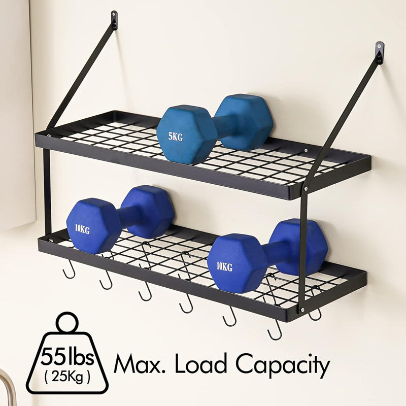 30-Inch Pot Rack Wall Mounted Hanging Rack Pot Organizer Black with 12 S-Hooks