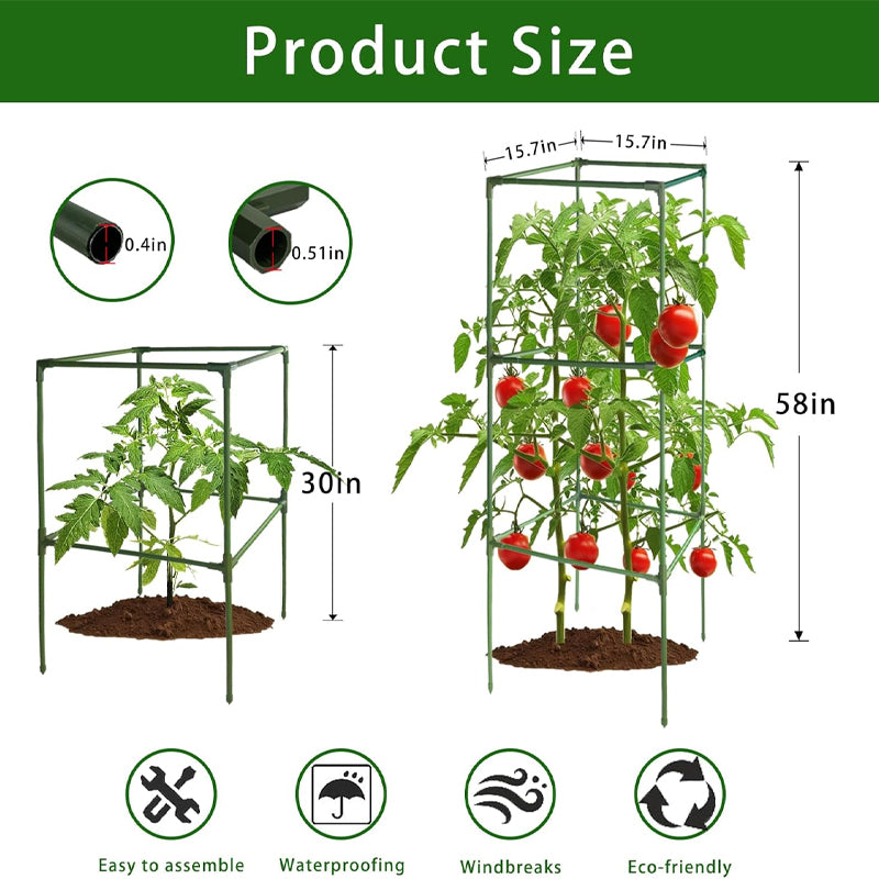58 × 15.7 × 15.7 Inch Tomato Cages Square Tomato Plant Stakes Support Cages for Climbing Vegetables Flowers