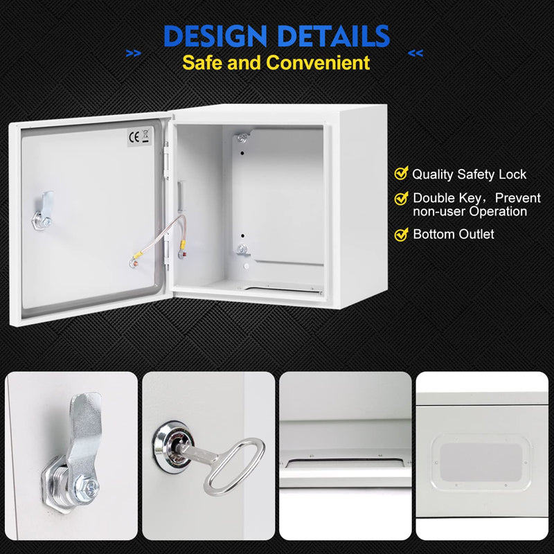 12" x 12" x 8" Electrical Junction Box Steel Enclosure NEMA 4X Enclosure Box Wall Mounted IP66