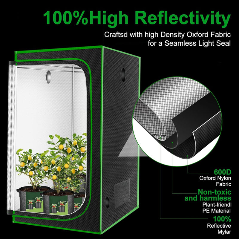 4x4 Grow Tent 48"x48"x80" Indoor Grow Tent High Reflective 600D Diamond Mylar Canvas