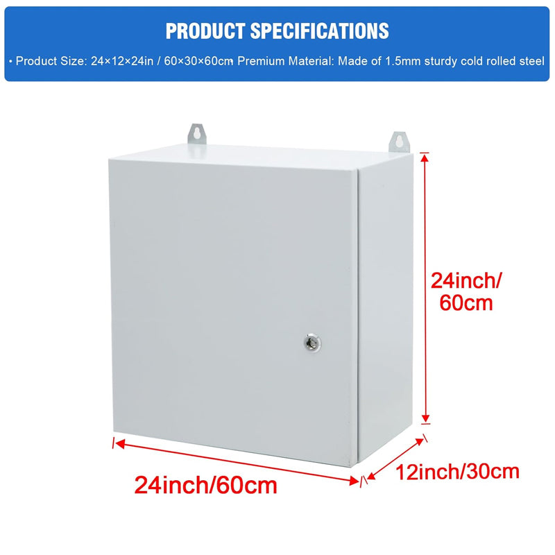 24" x 24" x 12" Outdoor Electrical Box Steel Electrical Enclosure with Mounting Plate Universal Junction Box