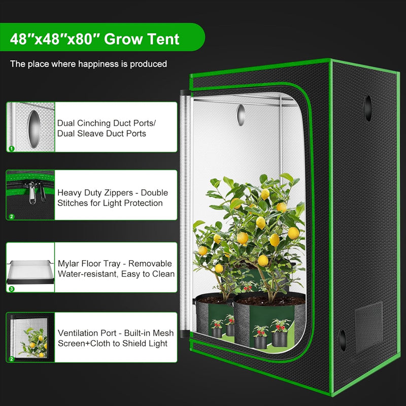 4x4 Grow Tent 48"x48"x80" Indoor Grow Tent High Reflective 600D Diamond Mylar Canvas
