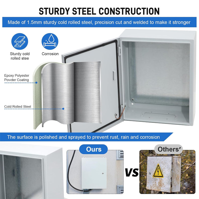 24" x 24" x 12" Outdoor Electrical Box Steel Electrical Enclosure with Mounting Plate Universal Junction Box