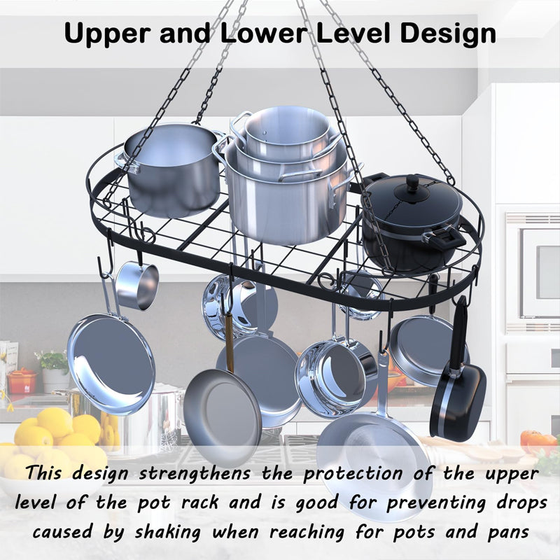 33” Hanging Pot Rack Metal Heavy Duty Ceiling Pot Rack 66 lbs Loading Weight