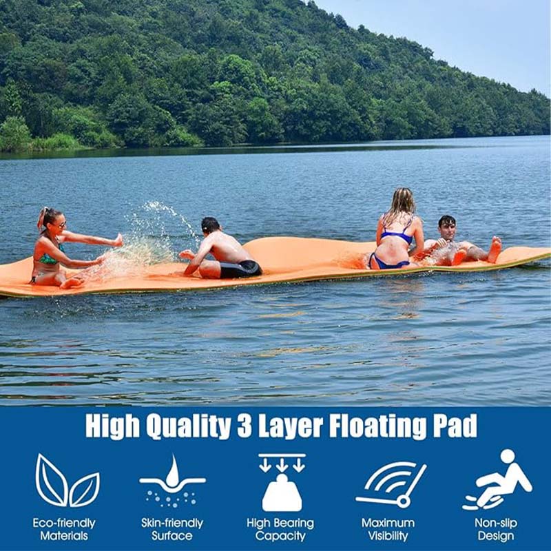 12' x 6’ Floating Water Pad, 3-Layer Tear-Resistant XPE Foam Mat,Floating Island for Lake, Pool, Ocean, Beach, and Boating,Orange