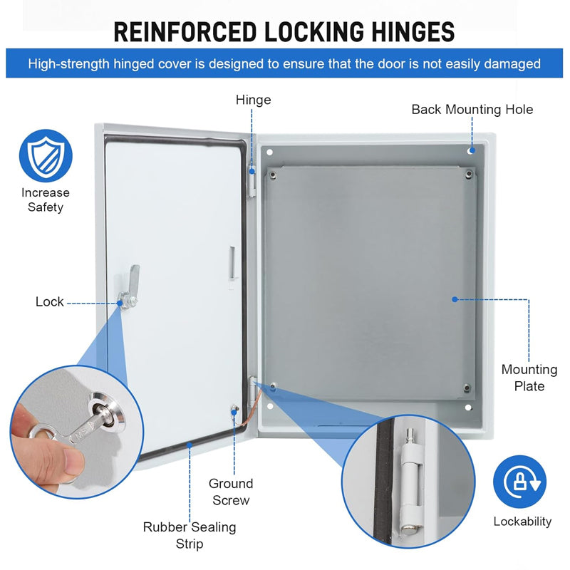 24" x 24" x 12" Outdoor Electrical Box Steel Electrical Enclosure with Mounting Plate Universal Junction Box