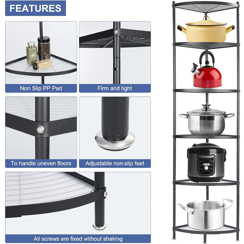 6-Tier Kitchen Cookware Stand Multi-layer Pot Rack Carbon Storage Organizer for Pans Pots and Kettles