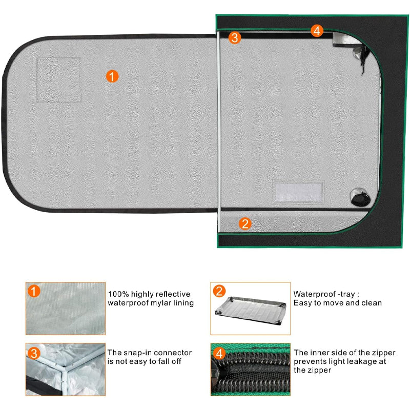 4x2 Grow Tent 48"x24"x60" Grow Tent with Observation Window and Floor Tray Hydroponic Growing Tent