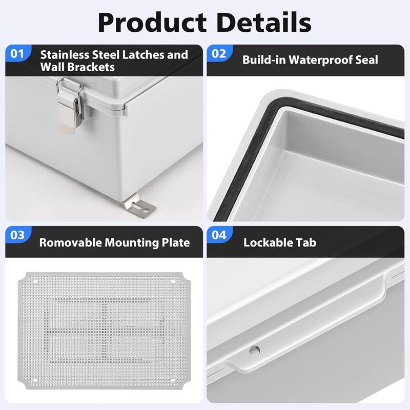 11.4" x 7.5" x 5.5" ABS Plastic Electrical Enclosure Waterproof Outdoor Junction Box for Electrical Projects