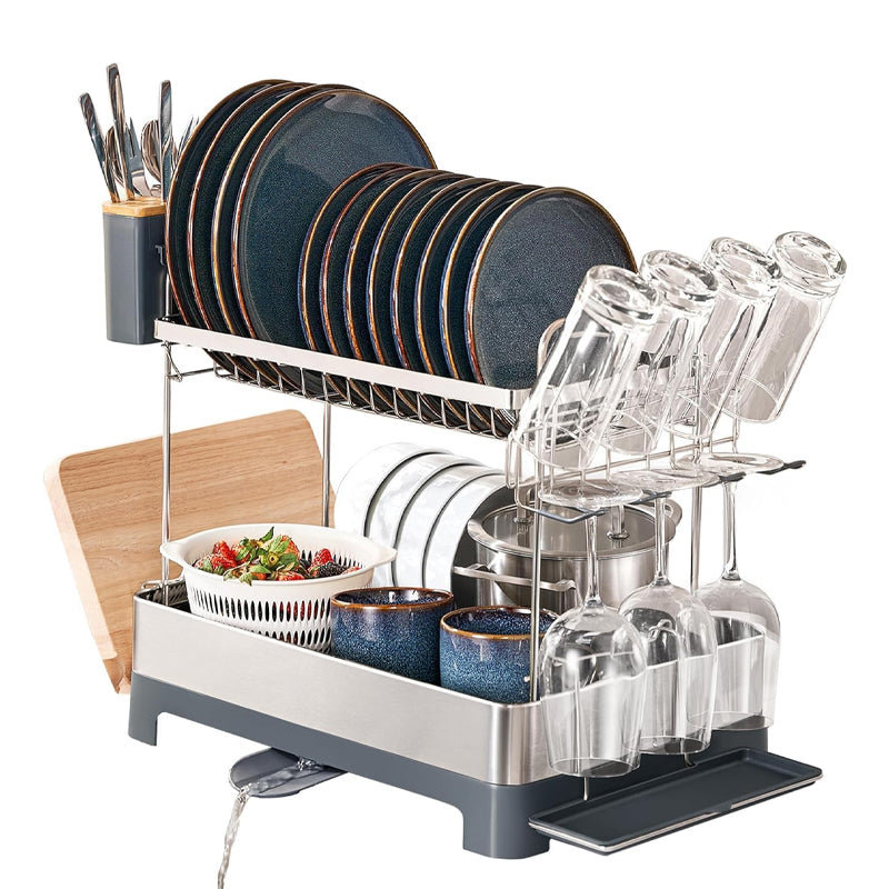 2-Tier Dish Drying Rack 304 Stainless Steel Kitchen Drying Rack Multifunctional Dish Drainer