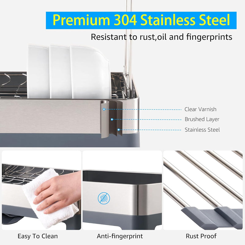 2-Tier Dish Drying Rack 304 Stainless Steel Kitchen Drying Rack Multifunctional Dish Drainer