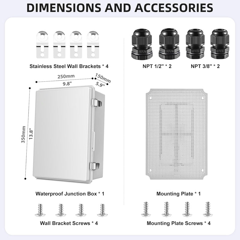 13.8" x 9.8" x 5.9" Electrical Enclosure ABS Plastic Waterproof Dustproof Electrical Junction Box