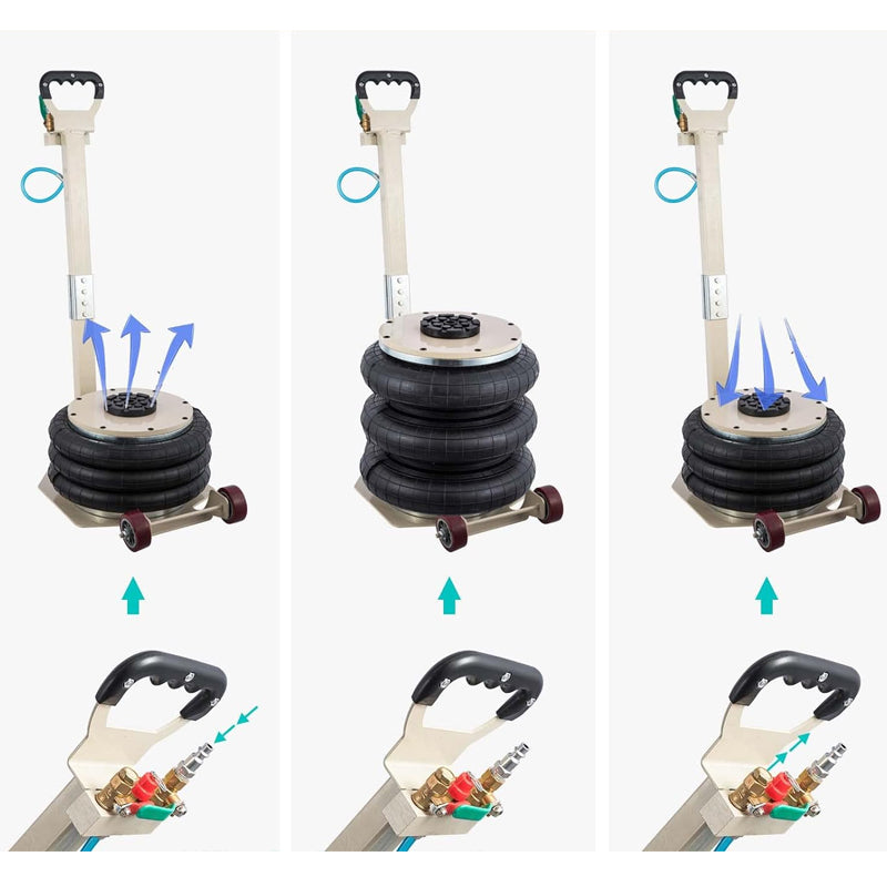 5 Ton/11000 lbs Pneumatic Car Jack Adjustable Long-Handle Air Jack White Triple Bag Air Jack