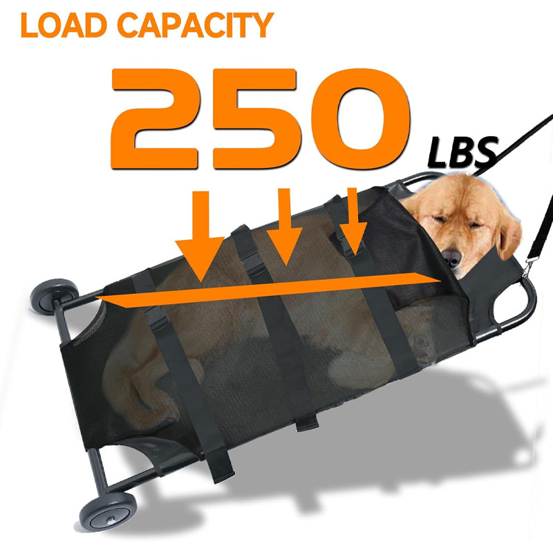 250lbs Capacity Animal Stretcher 48 x 26 Inch Dog Stretcher Pet Trolley with Noiseless Wheels