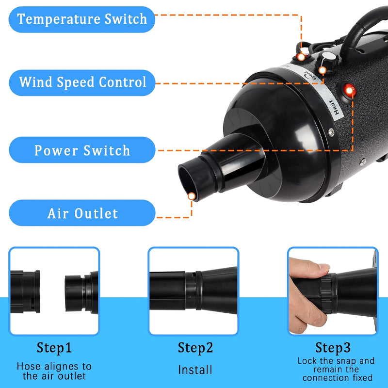 5.2HP 3500W Dog Dryer High Velocity Pet Hair Dryer Adjustable Temperature Pet Dryer Machine