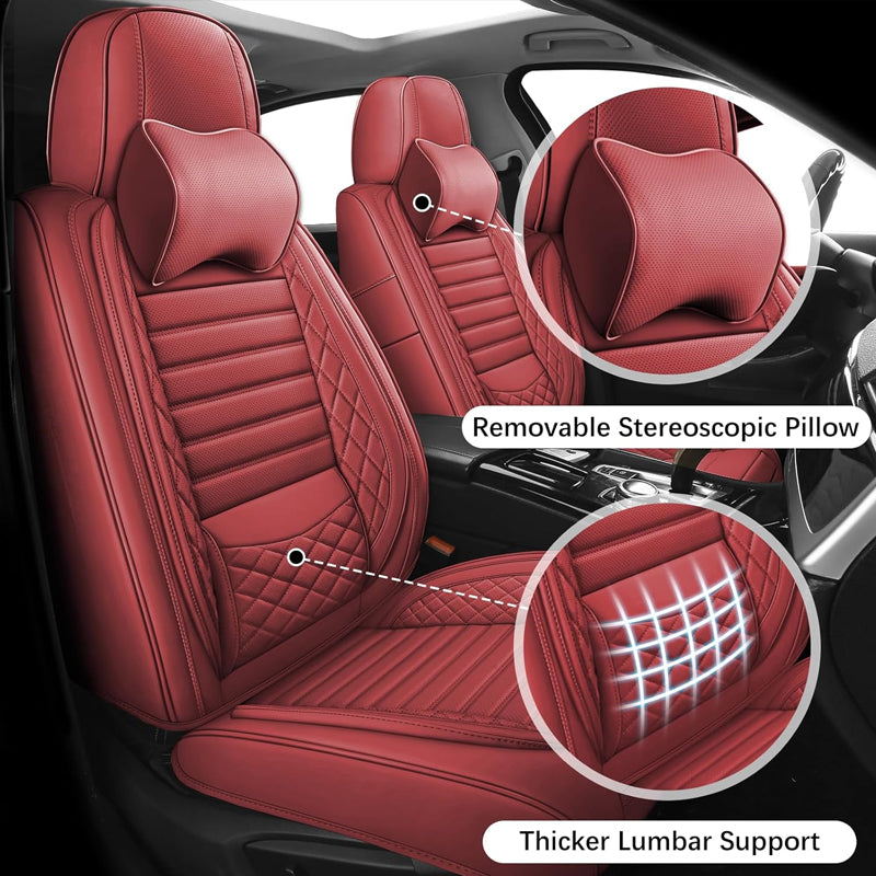 Wine Red Car Seat Covers Universal Leather Seat Covers for Cars Sedan SUV Truck for 5 Seats