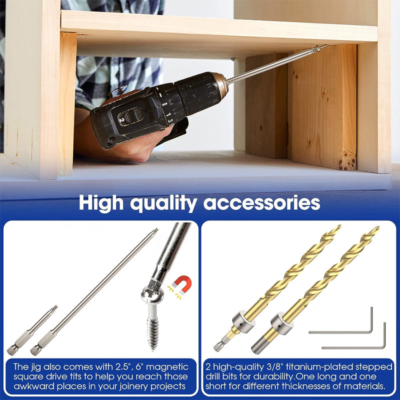 Pocket Hole Jig Kit Pocket Hole Drill Guide Jig Set for 15° Angled Holes Aluminum Wood Guides Joint Angle Tool