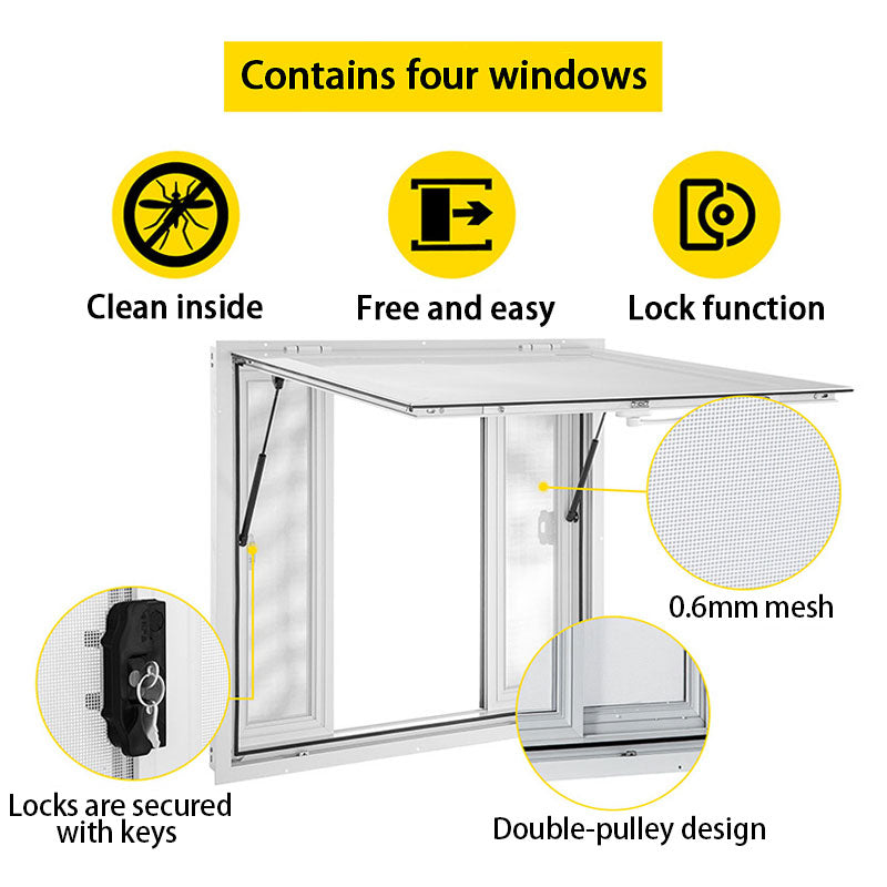 Aluminum Food Truck Service Window With 4 Horizontal Sliding Screen Windows & Awning Door & Tow Hook, Service Window For Food Truck Franchise Trailer