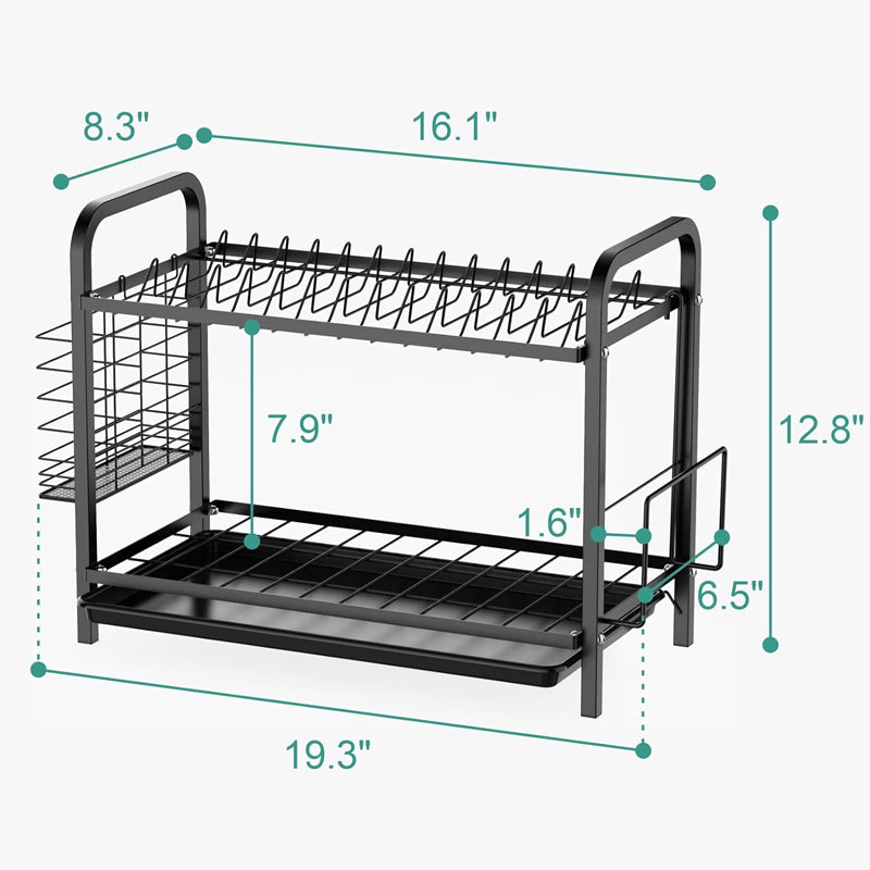 Dish Drying Rack 2 Tier Rust-Resistant Dish Drainer with Utensil Holder and Cutting Board Holder