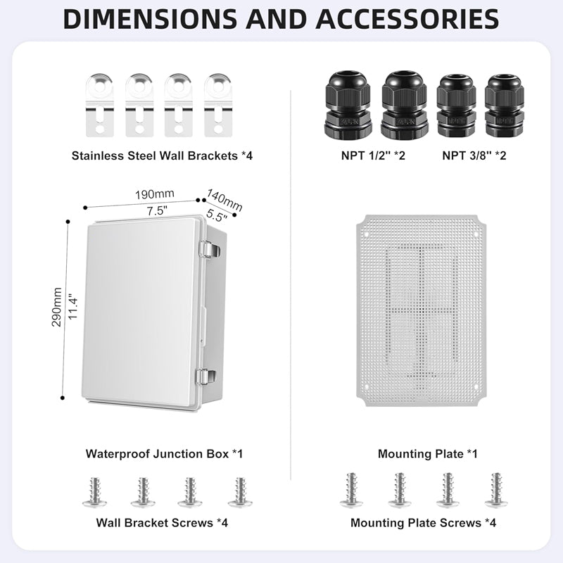 11.4" x 7.5" x 5.5" ABS Plastic Electrical Enclosure Waterproof Outdoor Junction Box for Electrical Projects