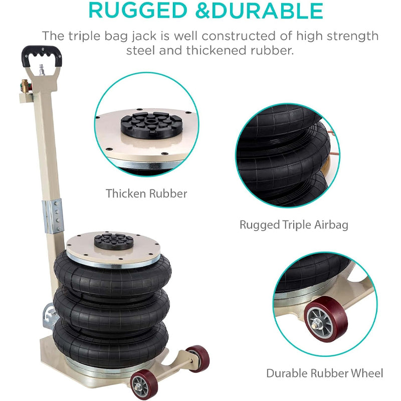 5 Ton/11000 lbs Pneumatic Car Jack Adjustable Long-Handle Air Jack White Triple Bag Air Jack