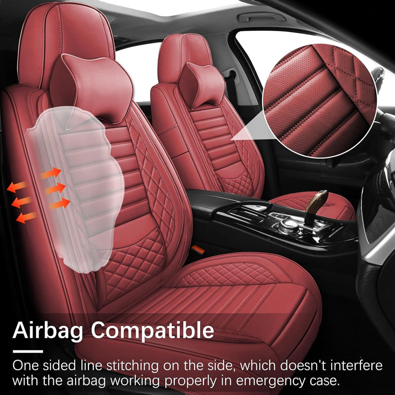 Wine Red Car Seat Covers Universal Leather Seat Covers for Cars Sedan SUV Truck for 5 Seats