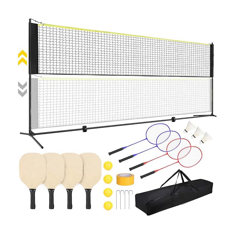 Badminton Net Set, 17FT Adjustable Heights All-in-One Net w/4 Paddles 4 Badminton Rackets, Freestanding Pickleball Badminton Net for Backyard Family Sports