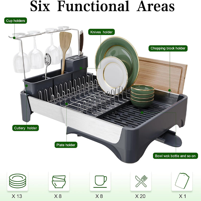 Stainless Steel Dish Drying Rack Expandable Utensil Holder Large Capacity Dish Drainer
