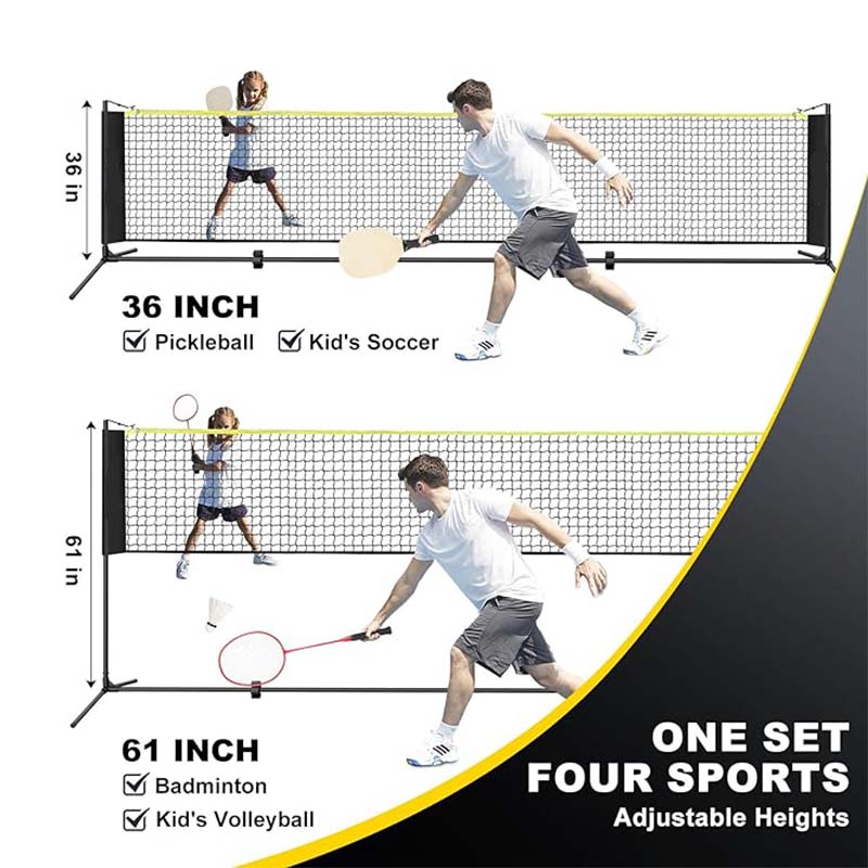 Badminton Net Set, 17FT Adjustable Heights All-in-One Net w/4 Paddles 4 Badminton Rackets, Freestanding Pickleball Badminton Net for Backyard Family Sports