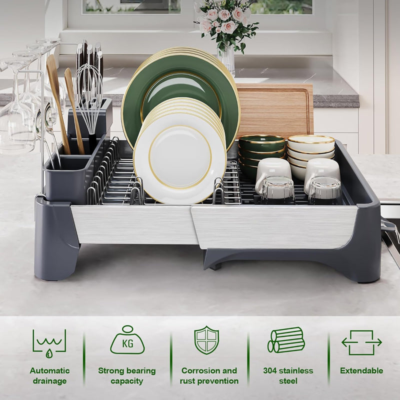 Stainless Steel Dish Drying Rack Expandable Utensil Holder Large Capacity Dish Drainer