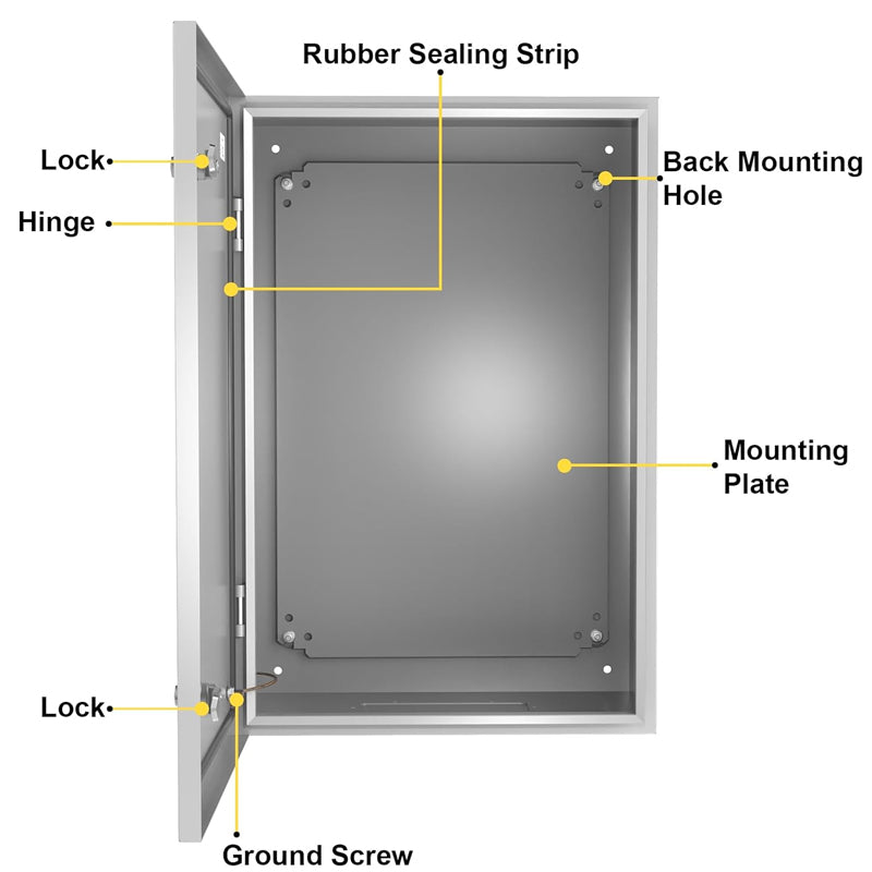 24" x 16" x 10" Steel Electrical Enclosure IP66 Waterproof Electrical Junction Box with Mounting Plate
