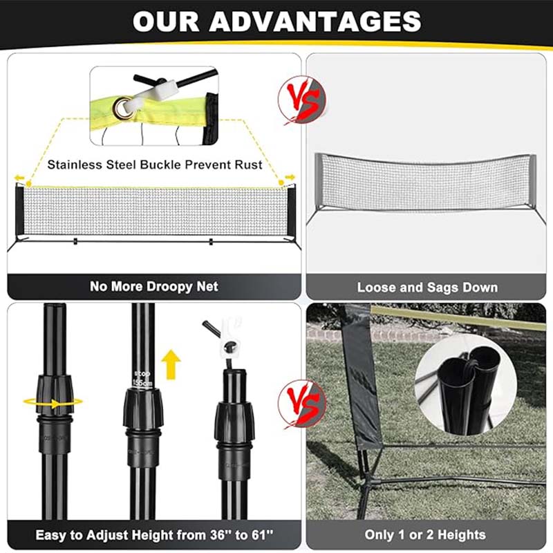 Badminton Net Set, 17FT Adjustable Heights All-in-One Net w/4 Paddles 4 Badminton Rackets, Freestanding Pickleball Badminton Net for Backyard Family Sports