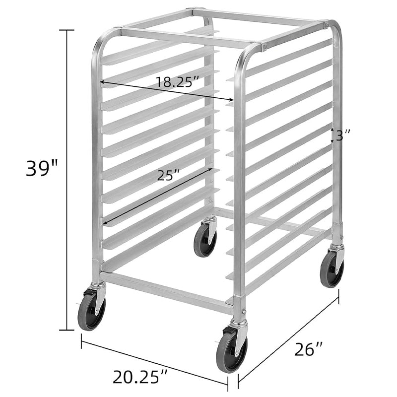 10-Tier Bun Pan Rack with Wheels Commercial Bakery Rack Aluminum Trolley Storage For Kitchen Home