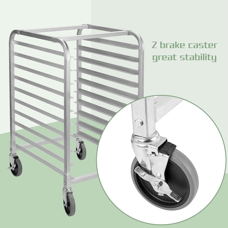 10-Tier Bun Pan Rack with Wheels Commercial Bakery Rack Aluminum Trolley Storage For Kitchen Home