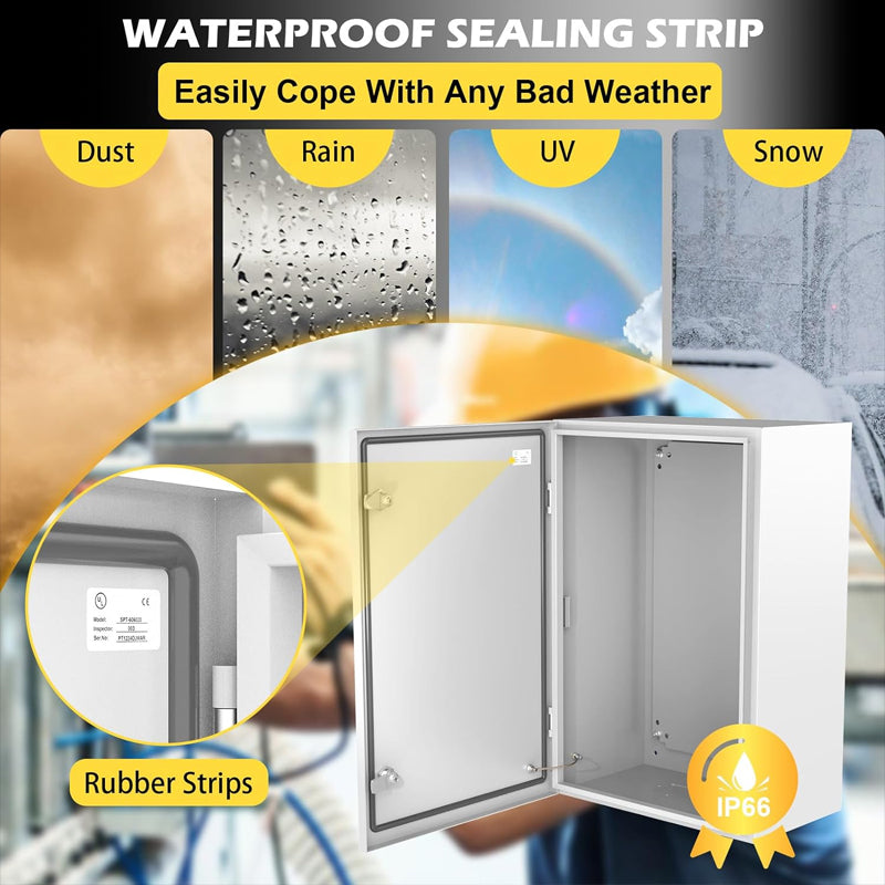 24" x 16" x 10" Steel Electrical Enclosure IP66 Waterproof Electrical Junction Box with Mounting Plate