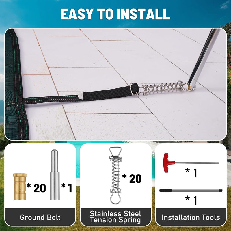 16x40ft Polypropylene Pool Safety Cover Mesh Solid Pool Safety Cover for Swimming Pool Winter Safety Cover