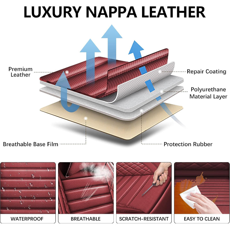 Wine Red Car Seat Covers Universal Leather Seat Covers for Cars Sedan SUV Truck for 5 Seats