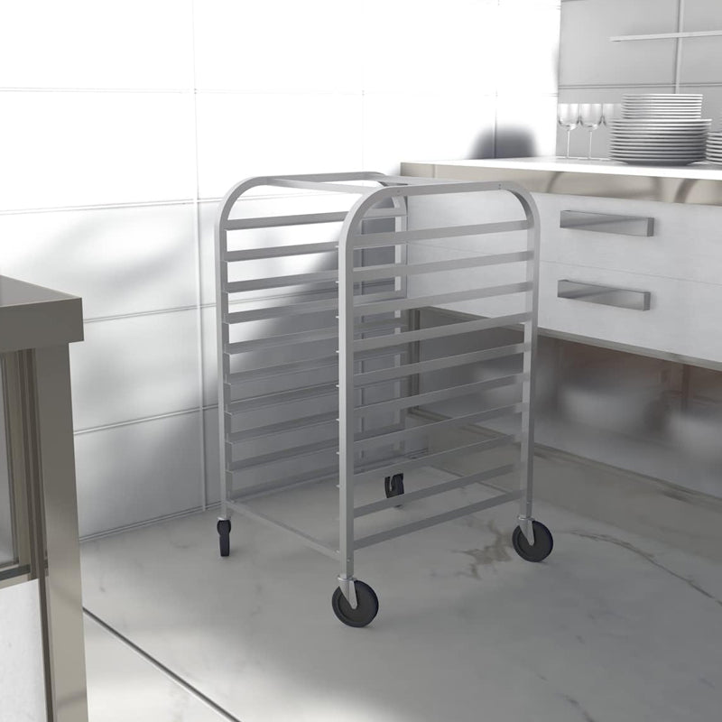 10-Tier Bun Pan Rack with Wheels Commercial Bakery Rack Aluminum Trolley Storage For Kitchen Home