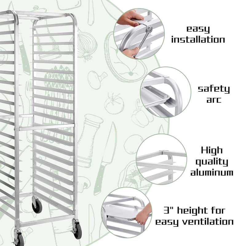 20-Tier Bun Pan Rack 75 lb Capacity Bakery Racking for Kitchen Restaurant Pizzeria Aluminum Rack
