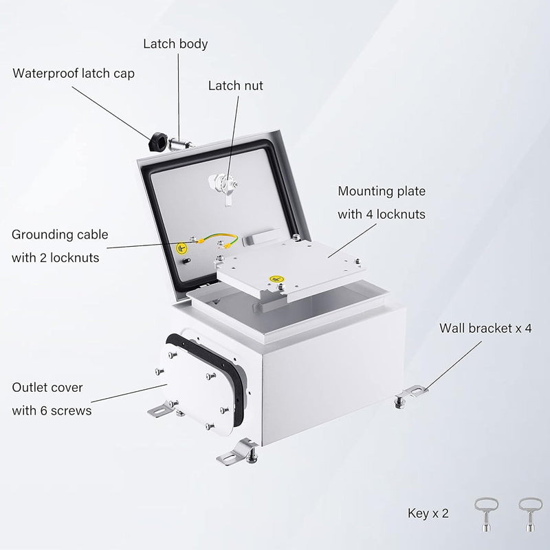 10" x 8" x 6" Wall-Mounted Electronic Enclosure Steel Electrical Box IP65 Weatherproof Metal Box